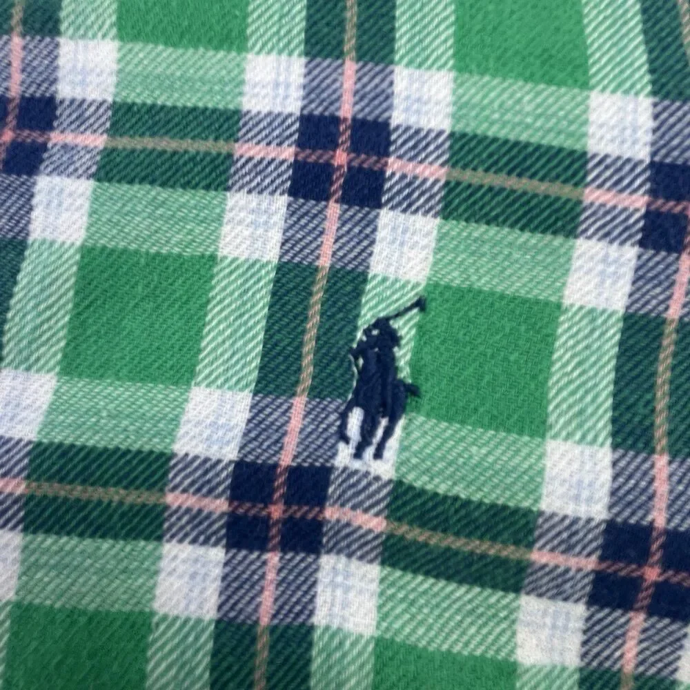 Polo Ralph Lauren Flannel Shirt Mens 2XL Green Plaid Classic Fit Preppy